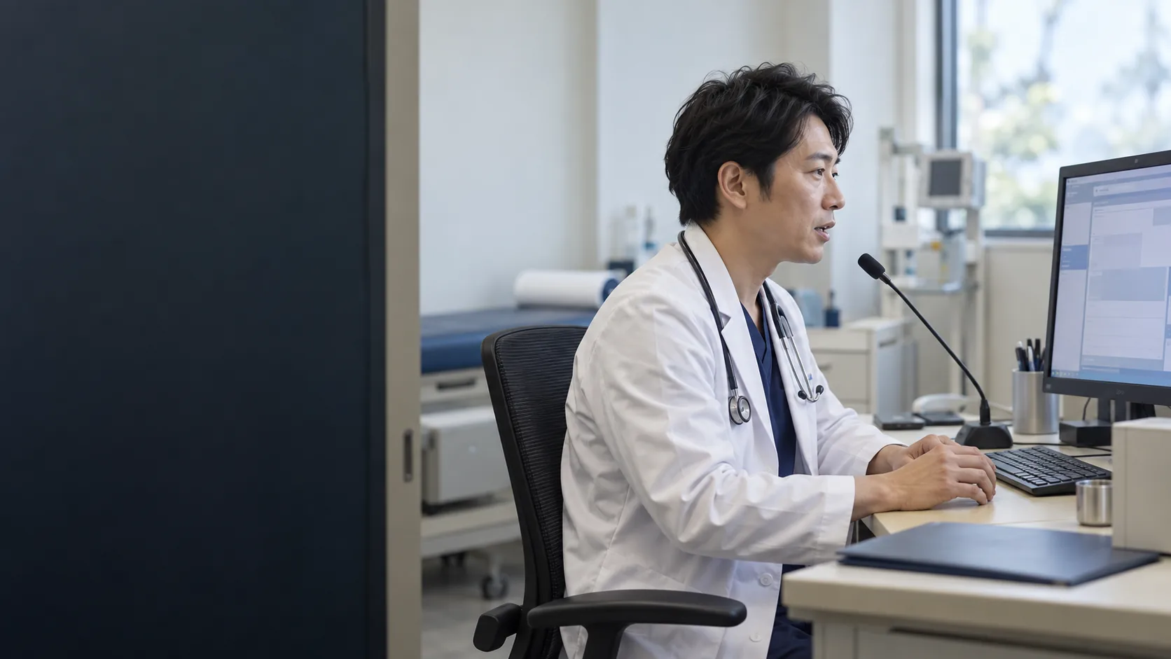 医師が音声入力で診療情報を入力している様子
